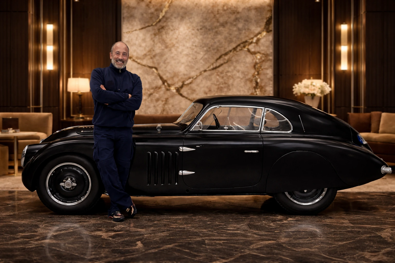 Maximilian Boxrucker vor einem historischen Automobil